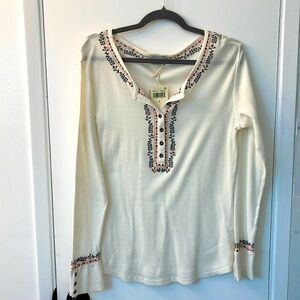 Lucky Brand Women’s Embroidered Necklace Thermal Top